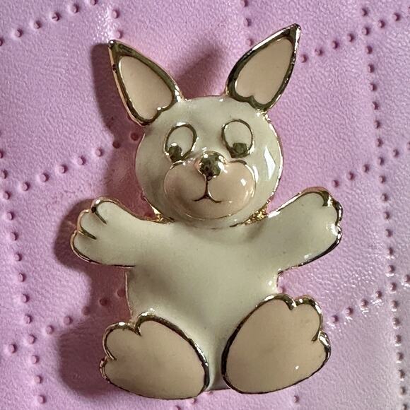 Steinmetz Vintage Brooch Bunny Pin Enamel/Gold Tone "Signed" 80's Spring READ - Picture 1 of 7